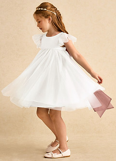 Azazie Munchkin Abiti da Ragazza di Fiori Abito A-Line in Tulle Fiocco Avorio Cedro Rosa image5