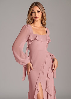 Azazie Candice 신부 들러리 드레스 A라인 긴팔 쉬폰 바닥 길이 드레스 image7