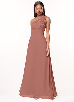 Azazie Ashley Robes de demoiselle d'honneur Robe Trapèze en Mousseline de soie Rayé Rose De Cèdre image1