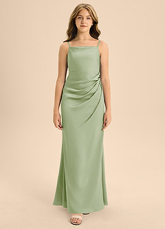 Azazie Renna Junior Dusty Sage A-Line Pleated Stretch Satin Dress image6