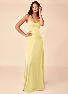 Azazie Mei Bridesmaid Dresses Lemon Sorbet A-Line V-Neck Stretch Satin Dress image5