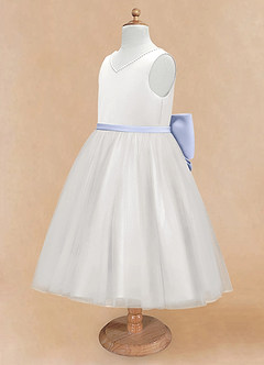Azazie Seline Flower Girl Dresses Ivory Lavender A-Line Bow Tulle Dress image8