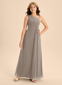 Azazie Brooke Junior Abito A-Line in Chiffon Spacco Laterale Taupe image4
