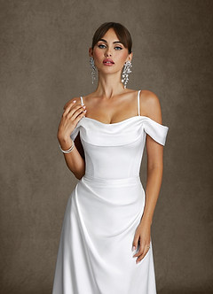 Azazie Brittney Hochzeitskleider A-Linie Schulterfrei Stretch-Satin Kleid Diamantweiß image4