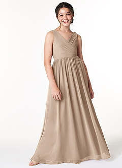 Azazie Sawyer Junior Taupe A-Line Pleated Chiffon Dress image3