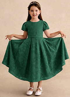 Azazie Princes Blumenmädchenkleider A-Linie Plissee Blumen-Burnout Kleid Dunkelgrün image3
