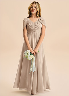 Azazie Emma Junior Robe Trapèze en Mousseline de soie Plissée Taupe image3