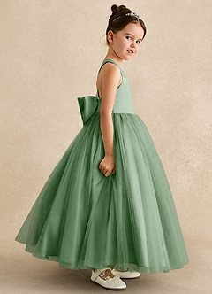 Azazie Peanut Robe Demoiselle D'honneur Fillette Robe Trapèze en Tulle Bretelle Matcha image3