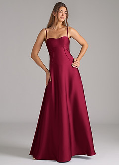 Azazie Valentine Bridesmaid Dresses Burgundy A-Line Corset Stretch Satin Dress image4