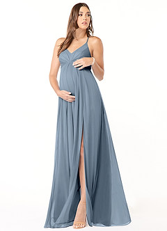 Azazie Annabelle Maternity Bridesmaid Dresses A-Line V-Neck Pleated Mesh Floor-Length Dress image1