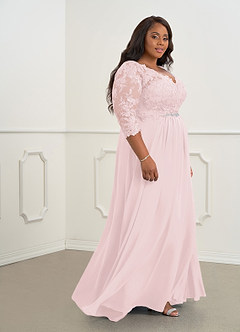 Azazie Hayek Mother of the Bride Dresses Blushing Pink A-Line V-Neck Lace Chiffon Dress image8