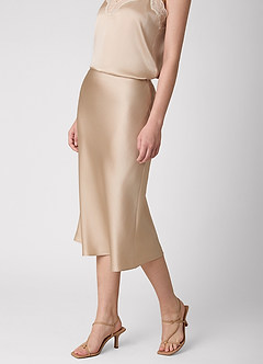 front Anjani 100% Washable Silk Midi Skirt