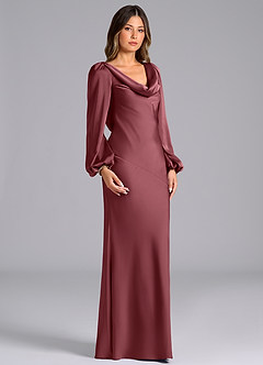 Azazie Melani Final Sale Desert Rose Mermaid Long Sleeve Stretch Satin Dress image3
