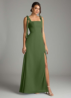 Azazie Debra Bridesmaid Dresses Olive A-Line with Pockets Chiffon Convertible Dress image1