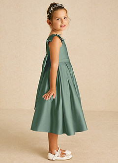 Azazie Francine Flower Girl Dresses Eucalyptus A-Line Bow Matte Satin Dress image3
