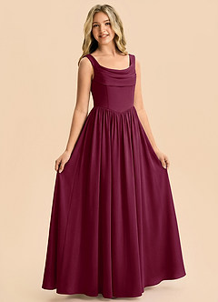 Azazie Novi Junior Mulberry A-Line Pleated Stretch Satin Dress image4