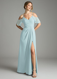Azazie Dakota Bridesmaid Dresses Mist A-Line V-Neck Pleated Chiffon Dress image1