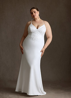 Azazie Kita Vestidos de novia Vestido Diamante Blanco de Crepé elástico de Corte Sirena con Encaje image9