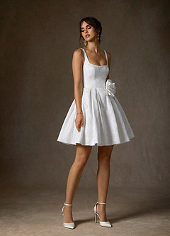 Azazie Ruby Wedding Dresses Diamond White A-Line with Pockets Floral Jacquard Dress image3