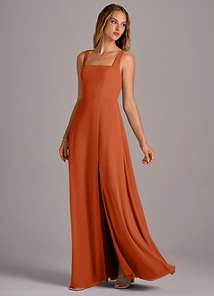 Azazie Debra Bridesmaid Dresses Burnt Orange A-Line with Pockets Chiffon Convertible Dress image8
