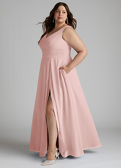 Azazie Karina Bridesmaid Dresses Powder Pink A-Line Pleated Chiffon Dress image7
