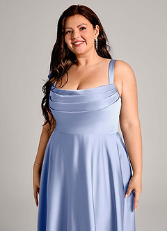 Azazie Shaude Bridesmaid Dresses Ice A-Line Pleated Stretch Satin Dress image9