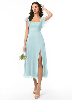 Azazie Bondi Brautjungfernkleider Eine Linie Gestreift Chiffon Kleid Nebel image1