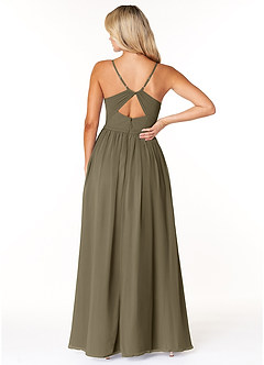 Azazie Dominic Bridesmaid Dresses Willow Green A-Line V-Neck Pleated Chiffon Dress image2