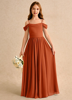Azazie Shia Girls Formal Blumenmädchenkleider A-Linie Schulterfrei Chiffon Kleid Gebranntes Orange image2