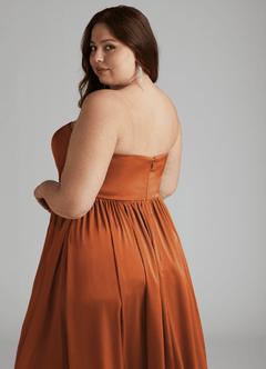 Azazie Morana Bridesmaid Dresses Cinnamon A-Line Off the Shoulder Stretch Satin Convertible Dress image20