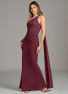 Azazie Juniper Bridesmaid Dresses Cabernet Mermaid One Shoulder Chiffon Dress image1