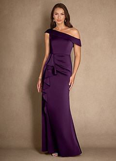 Azazie Hamptons vestidos de madre de la novia Vestido de Uva de Satén Elástico de Corte En A con Plisado image4