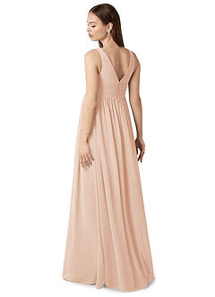 Azazie Yetta Maternity Bridesmaid Dresses A-Line V-Neck Gathered Chiffon Floor-Length Dress image5