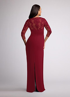Azazie Joan Abiti per la Madre della Sposa Abito Tubino in Chiffon con Scollo a V in Pizzo Borgogna image4