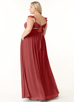Azazie Metz Brautjungfernkleider A-Linie Herzchen Gerüscht Chiffon Kleid Rost image10