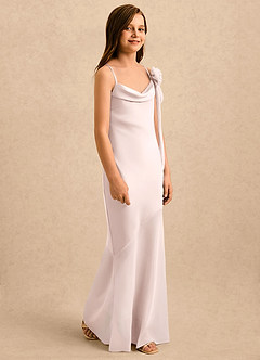Azazie Kai Girls Formal Robe Demoiselle D'honneur Fillette Robe Fourreau en Satin extensible Plissée Rose Pâle image4