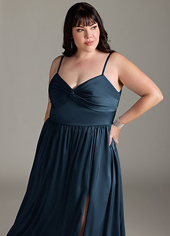 Azazie Zeya Bridesmaid Dresses Dark Navy A-Line Pleated Stretch Satin Dress image14