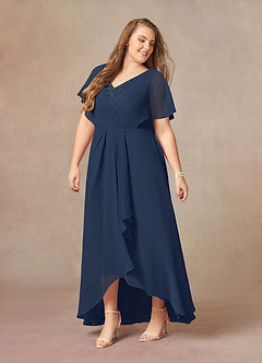 Azazie Eliza Mother of the Bride Dresses Dark Navy A-Line V-Neck Pleated Chiffon Dress image8