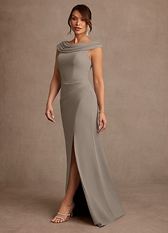 Azazie Irvine Mother of the Bride Dresses Taupe A-Line Pleated Chiffon Dress image1