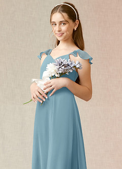 Azazie Everett Junior Moody Blue A-Line Chiffon Dress image6
