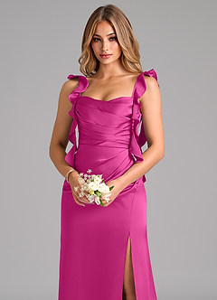 Azazie Jessamine Robes de demoiselle d'honneur Robe Trapèze en Satin extensible Corset Fuchsia image7