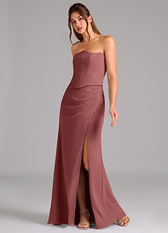 Azazie Jenine Vestidos de damas de honor Vestido de Amatista de Gasa de Corte Sirena con Sin tirantes image4