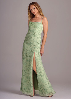 Azazie Saige Bridesmaid Dresses Green Fern Floral A-Line Off the Shoulder Chiffon Convertible Dress image6