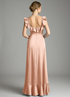 Azazie Lyra Bridesmaid Dresses Rose Gold A-Line Off the Shoulder Stretch Satin Convertible Dress image8