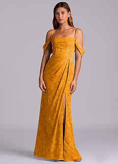 Azazie Johana Abiti da Damigella Abito Convertibile Sirena in Burnout Floreale a Spalla Scoperta Caramello image6