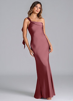 Azazie Driea Bridesmaid Dresses Desert Rose Mermaid One Shoulder Stretch Satin Dress image1