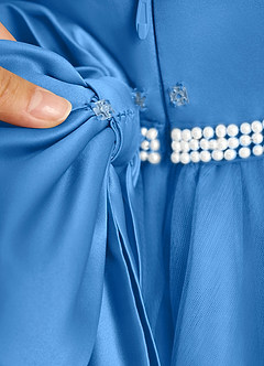 Azazie Firefly vestidos de niña de las flores Vestido de Azul Grisaceo de Satin Mate de Corte En A con Lazo image8