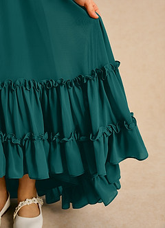 Azazie Kass Flower Girl Dresses Peacock A-Line Pleated Chiffon Dress image7