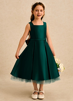 Azazie Josie Flower Girl Dresses Pine A-Line Pleated Matte Satin Dress image3
