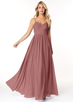 Azazie Lisbon Abiti da Damigella Abito A-Line in Chiffon Scollo a Cuore Rosa Del Deserto image3